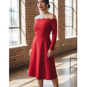 Belle Poque Midi Dress Womens M Betty Boop Red Scalloped Off Shoulder Rockabilly